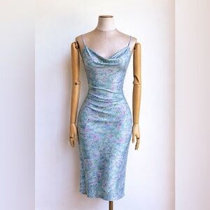 DVF Diane von Furstenberg 100% Silk Snakeskin Print Cowl Neck Slip Dress Vintae